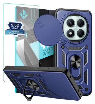 Produktbild von Armor Handyhülle für Xiaomi Redmi Note 14 Pro 5G  mit 9H Displayglas Displayschutz Kameraschutz Handy Panzer Case Cover Schutzhülle Outdoor Farbe: Blau