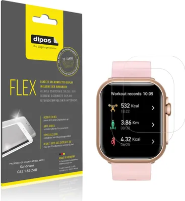 Image de 2x Film de protection d'écran pour Sanorum G62 1.85 Zoll, recouvre 100% de l'écran, dipos Flex