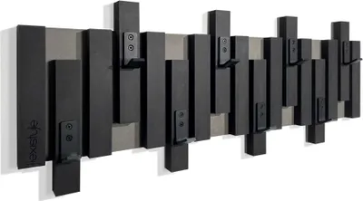 Produktbild von Kleiderhaken Wand Wandgarderobe design Lamellen Flurgarderobe Garderobe Flur Holz MDF design Lamellen paneele Schwarz modern natur Gaderobenpanelle