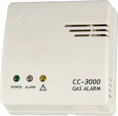 A white gas alarm device with indicator lights and vents.