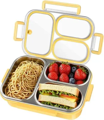 Produktbild von Famanu Brotdose mit 3 Fächern - Bento Box aus Edelstahl - 1000 ml
