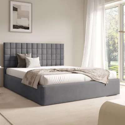Obrázok produktu pre FURNISTAR Čalúnená posteľ BEA III s úložným priestorom | 140x200 | Dvojlôžková s úložným priestorom a roštom | Vzhľad boxspring | Bez matraca | Spálňa – tmavošedá
