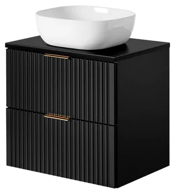 Produktbild von Badmöbel Waschtisch Set Unterschrank matt schwarz gerillt, 42 cm Keramik-Waschbecken, 2 Softclose-Schubkästen, B/H/T 60,6/74,2/46,5 cm