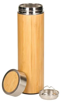 Image de Bouteille à thé avec filtre « Bamboo » - Bouteille à double paroi en acier inoxydable - Théière avec filtre à thé 500 ml - Marron
