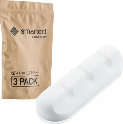 Produktbild von smartect Kabelhalter selbstklebend 3-Slot zum befestigen von USB-, Strom- und Ladekabeln, Weiß, 3 Stück