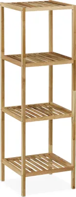 Immagine prodotto di Relaxdays Scaffale da bagno in noce, L x P x A 113 x 35,5 x 35,5 cm, 4 ripiani, quadrato, scaffale da terra per cucina, scaffale da bagno in legno, naturale
