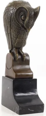 Produktbild von Casa Padrino Designer Bronze Skulptur Eule Bronze / Schwarz 11 x 6,7 x H. 25,3 cm - Luxus Bronzefigur