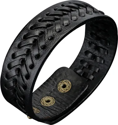 Produktbild von Vintage Herren Kunstleder breites geflochtenes Armband Manschettenknopf Armband Armreif-Schwarz
