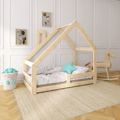 Image de Lit NeedSleep® House avec barrière et cheminée 80x160 cm - asymétrique