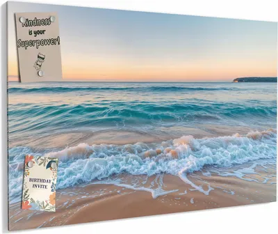 Produktbild von Magnettafel 90 x 60 cm „Strandhorizont“ – Magnetwand aus Metall, beschreibbar mit Whiteboard-Marker – Memoboard für Küche & Büro