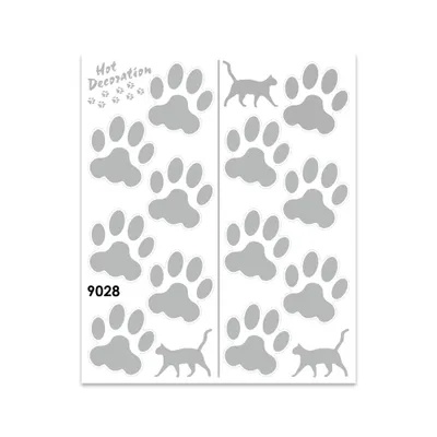 Image de Autocollant pattes de chat argent 20 x 24 cm