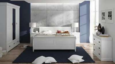 Produktbild von Möbel Schlafzimmer Set Design Bett 2x Nachttisch Kommode Kleiderschrank Neu 5tlg