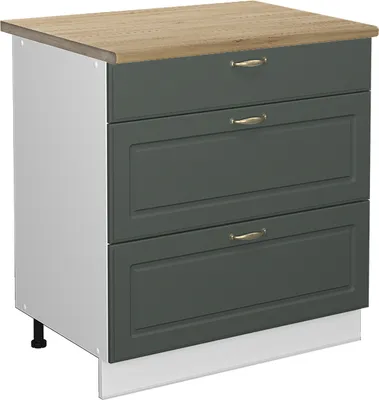Produktbild von Küchenunterschrank Vicco Fame-Line Grün-Gold Landhaus 80 cm mit 3 Schubladen, AP Eiche, Model 46587