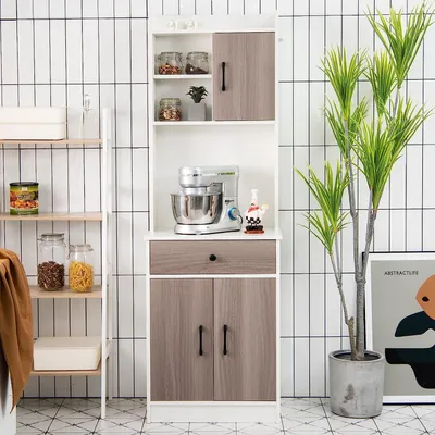 Produktbild von 180cm Küchenschrank mit 7 Einlegeböden & Schublade, Mehrzweckschrank Holz mit Türen, Aufbewahrungsschrank verstellbar mit Kippsicherung, 60x40x180cm