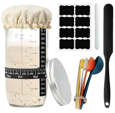 Imagen del producto de Kit de inicio para masa madre con recipiente de fermentación: completo, con 9 piezas, para un pan perfecto