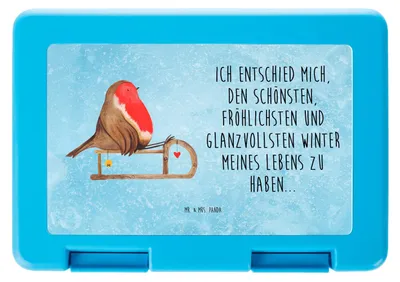 Produktbild von Mr. & Mrs. Panda Bentobox Rotkehlchen Schlitten - Eisblau - Geschenk, Weihnachten, Vorratsbehälter, Lunchbox, Bento Box, Vogel, Snackbox, Frischhaltedose