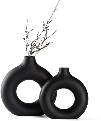 Produktbild von Keramische Vase Set schwarz für Pampasgras, modern, Boho Stil