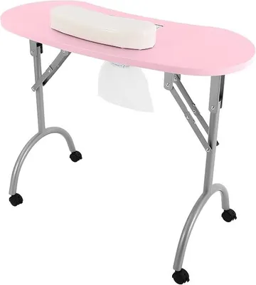 Image de Table de manucure avec aspiration, table à ongles pliable, table de manucure portable avec système d'aspiration, table à ongles portable, table de manucure pliable et mobile, avec sac à poussière et roulettes, couleur rose