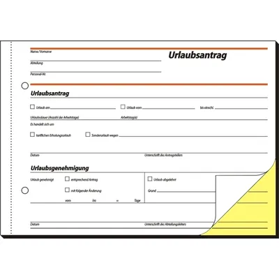 Produktbild von SIGEL SD045 Urlaubsanträge, 1. und 2. Blatt bedruckt, A5 q, selbstdurchschreibend, 2 x 40 Blatt