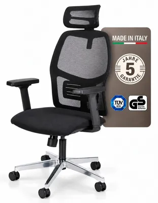 Produktbild von Topsit TOP80 Bürodrehsessel mit Netzrücken schwarz, Ergonomisch, Schreibtischstuhl mit Verstellbarer Armlehnen und Kopfstütze, Lendenwirbelstütze.