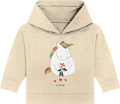 Produktbild von Mr. & Mrs. Panda Organic Baby Hoodie Einhorn Traurig 12. - 18. Monat - Natural Raw - Geschenk, Liebe, Blume, Freunde, Kapuzenshirt, Einhörner, Unicorn, Trauer