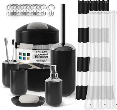 Produktbild von Famanu Badezimmeraccessoires Set 9-teilig - Dusche, Seifenspender, Halter, Abfalleimer
