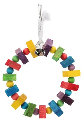 Immagine prodotto di Anello altalena per pappagalli, barra colorata in legno per uccelli con ganci metallici