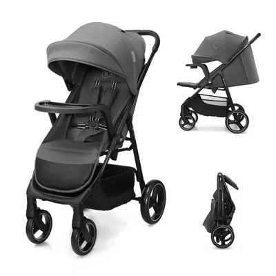 Produktbild von Buggy Kinderkraft TRIG 3 mit Kindertablett bis 25 kg, CLICK&FOLD, pannensichere Räder, großer Sitz, Verdeck, Korb, Grau