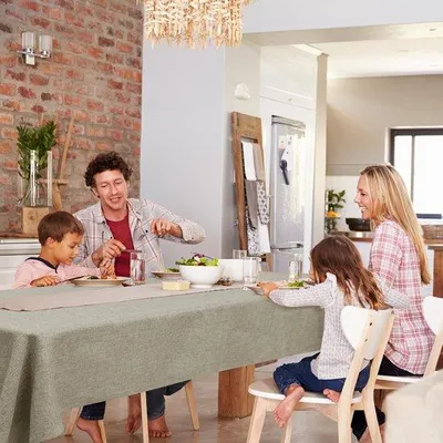 Produktbild von Ibenzoa® Tischdecke Leinenoptik – wasserabweisend mit Lotuseffekt, für Innen & Außen, 220 x 130 cm, schützt vor Flecken und Feuchtigkeit