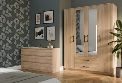 Obrázok produktu pre Moderná skriňa Romana 160 cm so zrkadlom a 2 zásuvkami
