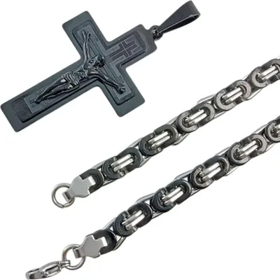 Image de Collier pour homme RE-38735 - Noir et Argent 60cm KP38735