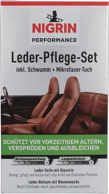 Produktbild von NIGRIN Performance Leder-Pflege-Set Mirkofaser-Tuch, Seife & Balsam 2x 250ml