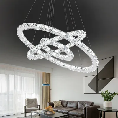 Produktbild von LZQ 72W LED Kristall Design Hängelampe Deckenlampe Deckenleuchte Pendelleuchte Kreative Kronleuchter Drei Ringe KaltesWeiß Lüster  [Energieklasse A++]