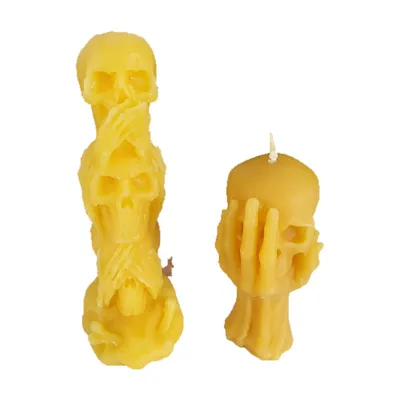 Produktbild von Bienenwachskerze Totenkopf Kerze 2er Set 10 und 13 cm – Schädel, Halloween Kerzen