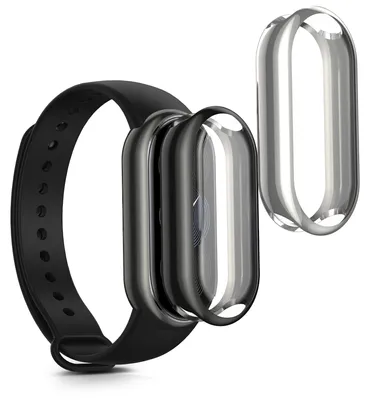 Produktbild von kwmobile 2x Silikon Hülle für Xiaomi Mi Band 9 / Smart Band 9 Schutzhülle - Fullbody Display Cover Set aus Silikon - Schwarz Silber