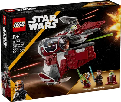 Productafbeelding van LEGO Star Wars 75401 Ahsoka's Jedi Interceptor, een sterrenjager voor fans van The Clone Wars, met Ahsoka Tano en Anakin Skywalker minifiguren, inclusief lichtzwaarden en R7-A7, geschikt voor jongens en meisjes vanaf 8 jaar