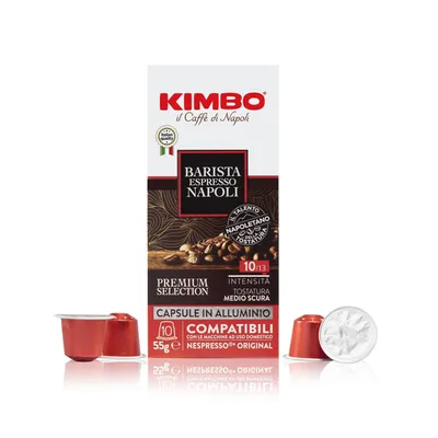 Immagine prodotto di Kimbo, Barista Espresso Napoli, 300 Capsule Caffè in Alluminio Compatibili Nespresso®* Original®*, Miscela Corposa, Intensità 10/13, 30 Pack x 10 Caps