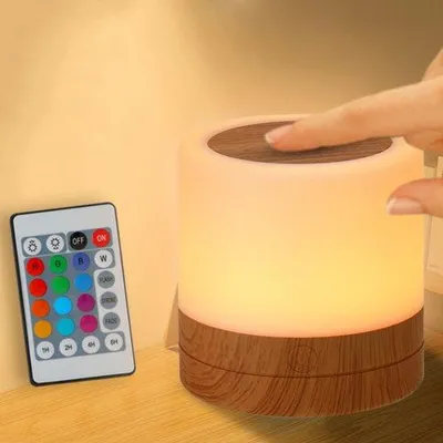 Obrázok produktu pre Nočná lampa pre deti s USB nabíjaním – 13 farebných RGB efektov – 4 úrovne jasu – diaľkové ovládanie a dotykové ovládanie – bezdrôtová stolná lampa do spálne a obývačky – hnedá