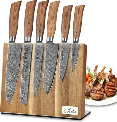 Produktbild von Wakoli Edib Pro 6er Damastmesser-Set I Holzbox I 8-20cm Klinge I mit Messerblock