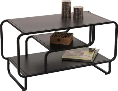Zdjęcie produktu dla Stolik kawowy HWC-O49, stolik do salonu, industrialny, 3 półki, metalowy 45x80x40cm ~ czarny