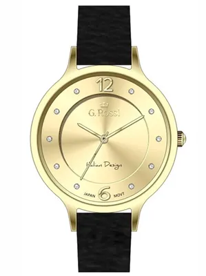 Immagine prodotto di G. Rossi G.R10411A-4A1 orologio da donna al quarzo oro nero cinturino in pelle cristalli WR30 movimento impermeabile Miyota con scatola regalo Elegante