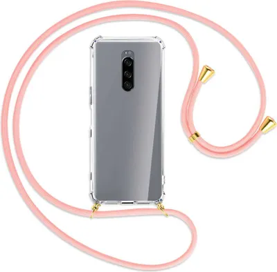 Produktbild von Handykette Backcover-Schutzhülle mit Band (Metall goldfarben) für Sony Xperia 1 - rosa