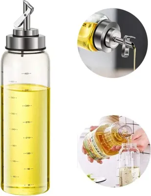 Produktbild von 500ml Essig und Ölflasche, Ölspender aus Edelstahl und Glas Olivenöl Flasche Behälter für BBQ, Kochen, Grillen, Pasta, Auslaufsicher und Spülmaschinenfest