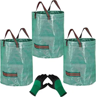Produktbild von Famanu Gartenabfallsäcke 3er Set 272L & 1 Paar Gartenhandschuhe - Wiederverwendbar