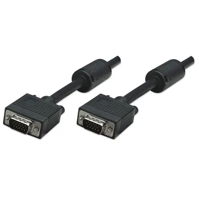 Produktbild von Manhattan SVGA Monitorkabel mit Ferritkernen, HD15 Stecker auf HD15 Stecker mit Ferritkern, schwarz, 10 m, 10 m, VGA (D-Sub), VGA (D-Sub), Männlich, Männlich, Schwarz