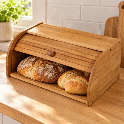 Produktbild von Bambus Brotkasten Brotkiste Brotbox Holz mit Rolldeckel Brotaufbewahrung