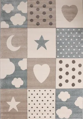 Produktbild von Flauschiger Kinder Zimmer Teppich Herzchen Wölkchen Patchwork Optik, Maße:80x150 cm