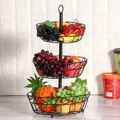 Produktbild von Obstkörbe, 3 Stöckig Obstkörbe für Mehr Platz auf der Arbeitsplatte, Obstschale & Snack-Verkaufsständer, Perfekt für Obst, Gemüse, Snacks, Schwarz