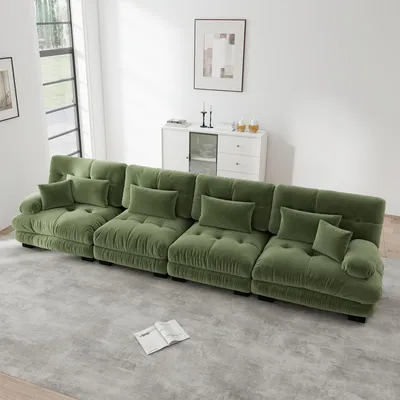 Produktbild von MODFU 4-Sitzer Polstersofa mit mit 2 Lendenkissen und 2 Dekokissen,Loungesofa Chenille,ohne Ottoman,Modulares Sofa,Grün