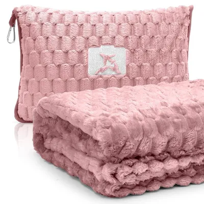 Produktbild von Omgoods – 2-in-1 Reisebettdecke und Kissen in Rosa